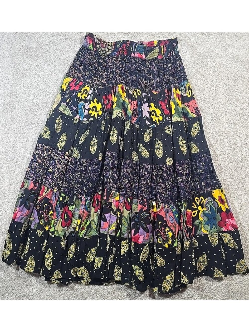 Outback Red Tiered Peasant Maxi Skirt Flowing Black Multicolor Lightweight Sz S